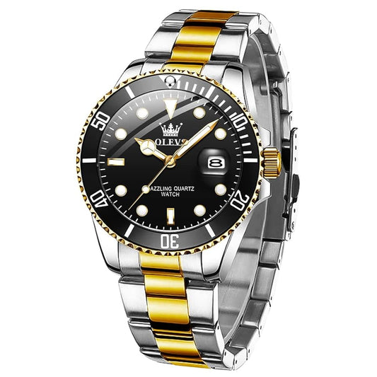 Classic Luxury Big Large Face Waterproof Watches for Men, Analog Two Tone Stainless Steel Men Wrist Watch with Date Relojes De Hombre