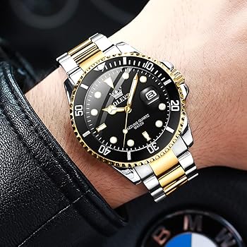 Classic Luxury Big Large Face Waterproof Watches for Men, Analog Two Tone Stainless Steel Men Wrist Watch with Date Relojes De Hombre